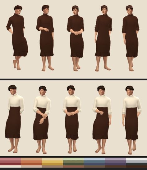 Sforzinda’s Turtleneck Dress recoloured in The Historian pallette by persimmods. A midi dress for male or masculine framed sims. #Sims4 #S4CC #S4Dress #S4MaleCC Sims 4 Male Dresses, Sims 4 Male, Dress Overlay, The Historian, Male Dress, Palm Dress, Turtleneck Dress, Sims 4 Cas, Overlay Dress