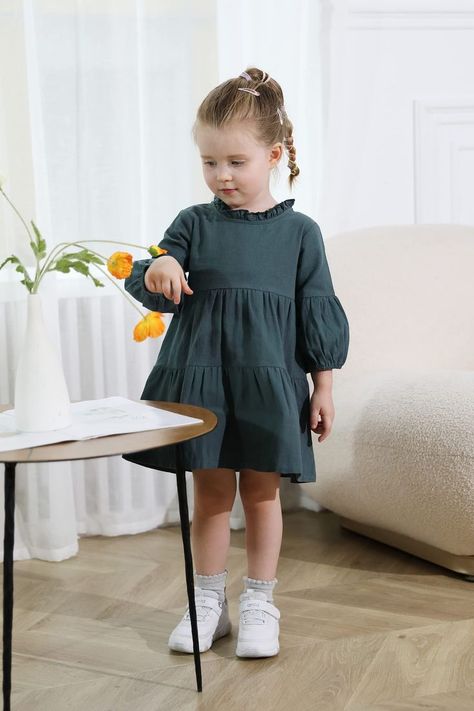 Toddler Kids Baby Girl Dress Lantern Long Sleeve Solid Color Casual Dresses Girls Fall Winter Outfit Clothes Kids Fall Outfits, Girls Fall, Girl Silhouette, Old Dresses, Lantern Sleeve Dress, Fall Kids, Modern Dress, Toddler Kids, Girl Falling