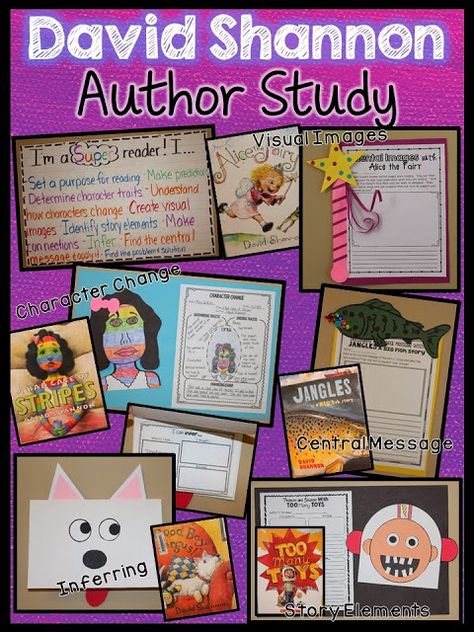 David Shannon Author Study First Grade Author Study, Kindergarten Author Studies, Author Study Kindergarten, David Shannon Author Study, David Shannon, Study Activities, Literature Activities, Author Study, Author Spotlight