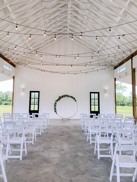 Open Wedding Venues, Open Chapel Wedding, Open Air Chapel Wedding, Open Chapel, Shiplap Interior, Event Venue Design, Event Space Design, Open Air Chapel, Shed Wedding