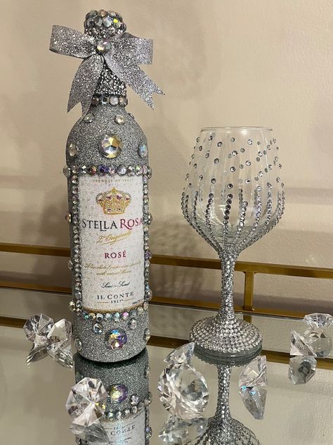 Crushed Diamond Glam Bottle Diamond Art Bling Wine Glass Birthday Gift Glitter Wine Bottle Glam Wine Decor Decorative Bottles - Etsy Diamond Home Decor, Diamonds And Pearls Theme Birthday, Diamond Party Theme, Diamond Theme Party Ideas, Bejeweled Bottles, Diamond Theme Party, Alcohol Bottle Decorations, Bedazzled Bottle, Alcohol Bottle Crafts