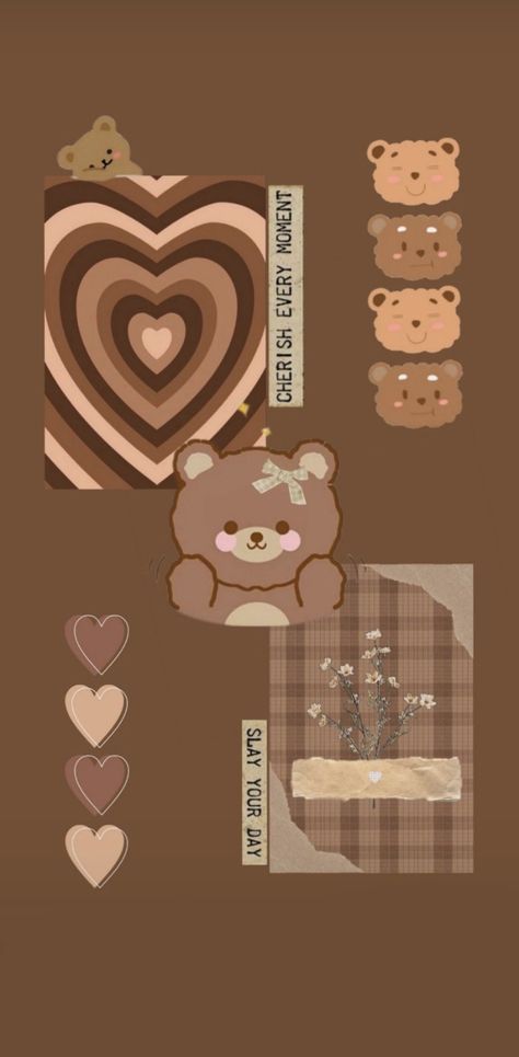 Brown bear cute and aesthetic wallpaper for iphone 🐻 Chocolate Bear Wallpaper, Brown Aesthetic Cartoon Wallpaper, Cute Bear Brown Wallpaper, Brown Bear Astethic, Brown Aesthetic Bear Wallpaper, Teddy Bear Aesthetic Drawing, Kawaii Brown Wallpaper, Brown Teddy Bear Wallpaper, Brown Aesthetic Bear