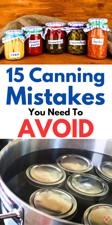 Canning fruits, vegetables, or pickles? Don’t make these 15 canning mistakes! From choosing the right processing method to ensuring proper storage, these tips keep your food safe and flavorful. Save this pin for a canning guide that helps you avoid mistakes and preserve like a pro. Simple Canning, Canning Guide, Canning And Preserving, Canning Equipment, Canning Process, Low Acid Recipes, Canning Food, Canning Jam, Canning Food Preservation