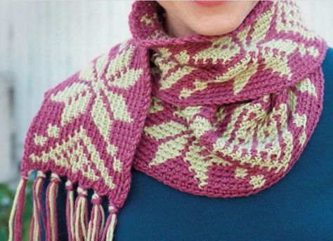 You'll love the way Fair Isle allows you to create crisp, precise patterns with your crochet. Fair Isle Crochet Pattern, Fair Isle Crochet, Interweave Crochet, Knit Top Patterns, Crochet Scarf Pattern Free, Crochet Tapestry, Scarf Crochet Pattern, Crochet Cowl, Tunisian Crochet