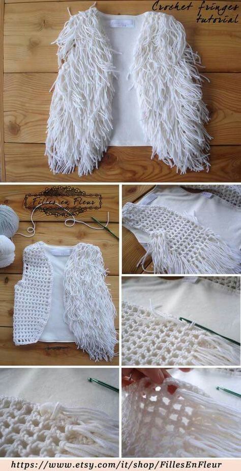 A Gilet Crochet, شال كروشيه, Mode Crochet, Backyard Kitchen, Crochet Fringe, Stil Boho, Crochet Simple, Crochet Girls, Crochet Jacket