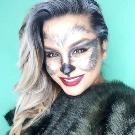 Wolf Makeup                                                                                                                                                                                 More Animal Halloween Makeup, Wolf Costumes, Werewolf Makeup, Wolf Makeup, Halloween Makeup Tutorials, Halloween Makeup Tutorial Easy, Halloween Make-up Looks, Animal Makeup, Wolf Costume