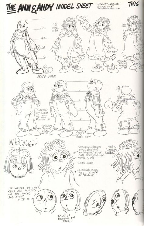 Raggedy Anne, Raggedy Andy, Richard Williams, Drawing Sheet, Raggedy Ann Doll, Character Model Sheet, Cartoon As Anime, Ann Doll, Model Sheet