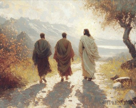 The Road To Emmaus, Paintings Of Christ, Road To Emmaus, Pictures Of Christ, Maria Magdalena, Lds Art, Bible Illustrations, Jesus Christ Art, Spiritual Artwork