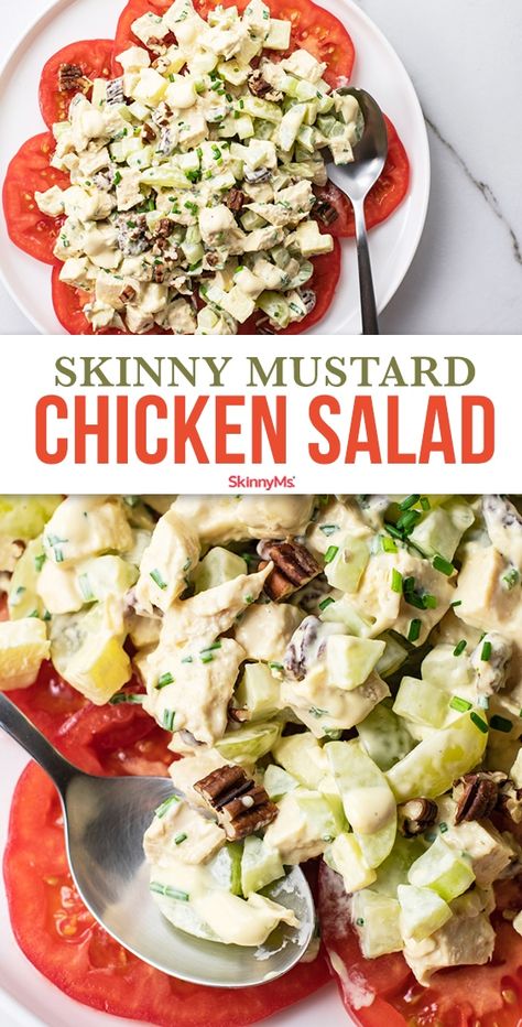 Skinny Mustard Chicken Salad Recipe Mustard Chicken Salad, Crispy Oven Fried Chicken, Wholesome Snacks, Chicken Salad Recipe, Mustard Chicken, Savory Chicken, Veggie Salad, Chicken Salad Recipes, Red Food