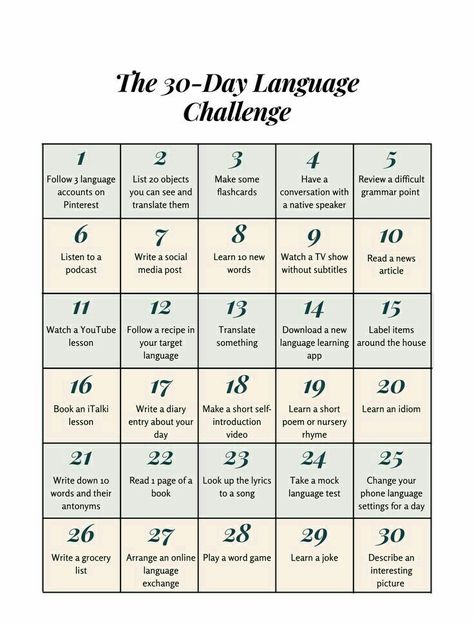 Korean To English Language Learning, Language Diary Ideas, Schedule For Learning A Language, 30 Days English Learning Challenge, Language Learning Prompts, Language Learning Steps, Language Challenge 30 Day, Learn English Challenge, How To Start Learning A Language