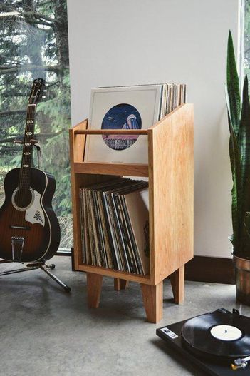 Prather's Tretina Unit holds up to 160 LPs, it's made of solid cherry, maple, or walnut hardwood, not medium density fiberboard. Tretina LP storage unit prices start at $315. Vinyl Room, Lp Storage, Woodworking Tools For Beginners, Record Cabinet, Essential Woodworking Tools, Audio Room, Vinyl Record Storage, Vinyl Storage, Record Storage