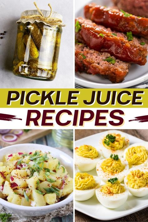 If you eat pickles right out of the jar, these pickle juice recipes should be right up your alley. They're briny, zippy, and more versatile than you think. Leftover Pickle Juice What To Do, Pickle Meals, Homemade Bread Flavors, Dill Pickle Juice Recipe, Pickle Ideas, Pickle Juice Recipe, Sweet Pickles Homemade, Pickle Juice Uses, Homemade Fish And Chips