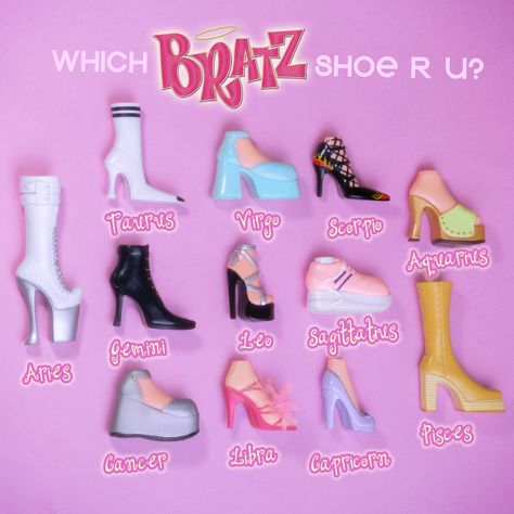 Bratz Doll Costume, Bratz 20th Anniversary, Halloween Bratz, Bratz Shoes, Bling Bling Jewelry, Aries And Pisces, Virgo And Scorpio, Y2k Bratz, Libra Capricorn