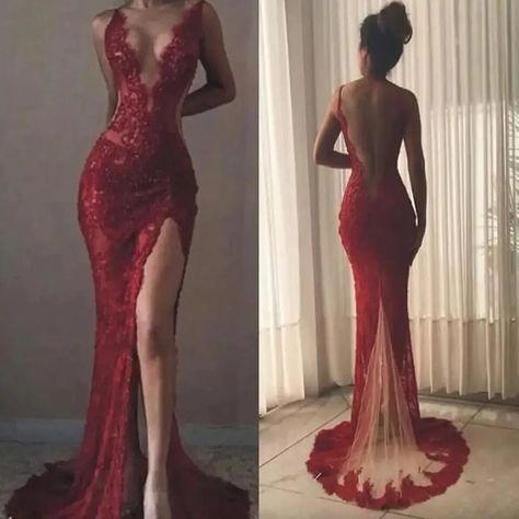 Side Split Prom Dress, Split Prom Dresses, Outfit Classy, Prom Girl Dresses, Prom Dresses Sleeveless, Red Evening Dress, Lace Mermaid, Prom Outfits, Mermaid Evening Dresses