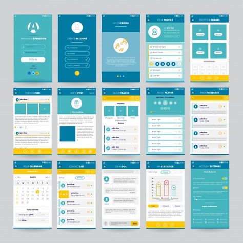 Set of mobile screens with ui for applic... | Free Vector #Freepik #freevector #calendar #business #menu #music Login Web, Application Ui Design, Web And App Design, Desain Ux, Quotes Creativity, Telephone Design, Ui Ux 디자인, Android App Design, Mobile App Design Inspiration