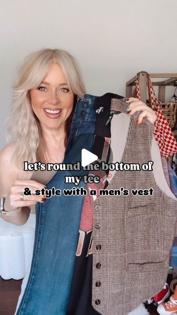 Turtle Neck And Vest Outfit, Button Up Vest Outfits For Women, Vest And Tshirt Outfits, How To Wear Vests Women, How To Style A Denim Vest, T Shirt And Cardigan Outfit, How To Style A Vest Women, Vest And Pants Outfit, 50 Year Old Women Fashion