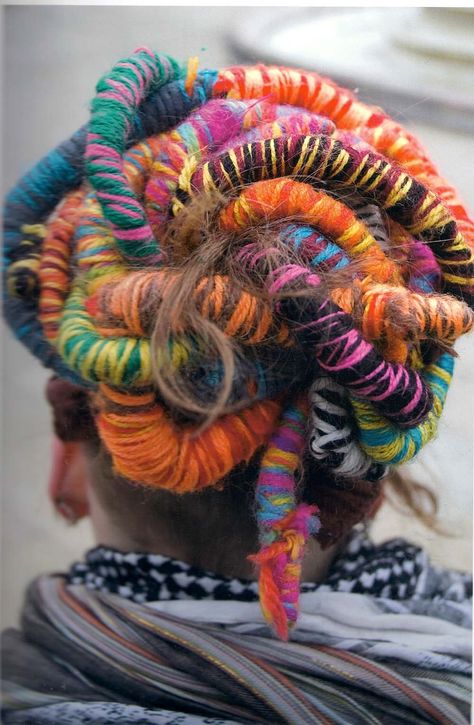 Image detail for -Make Room: Fiber Arts! Dreadlocks Decoration, Yarn In Hair, Yarn Wigs, Yarn Dreads, Wrapped Hair, Faux Dreads, Yarn Wig, Mexican Otomi, Dread Wraps