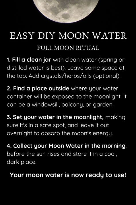 easy diy moon water Full Moon Water Making, Making Moon Water, What To Do On A Full Moon, Moon Water How To Make, How To Make Moon Water, Harvest Full Moon, All Moon Phases, Full Moon Water, Full Moon Spells