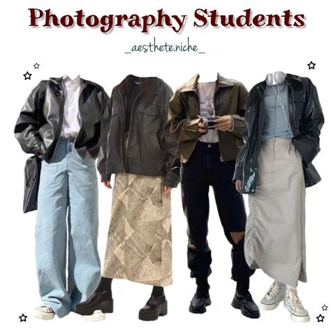 Arty Clothes Aesthetic, Photography Student Outfit, Fashion Student Outfit Aesthetic, Journalism Student Aesthetic Outfit, Main Character Outfit Aesthetic, Film Major Outfit, Fashion Major Outfits, Film Major Aesthetic Outfits, Film Student Outfit