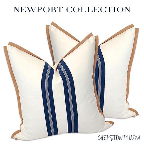 Pillow Lookbook Mixing Fabrics Patterns, Beach Theme Pillows, Nantucket Cottage, Boat Interior Design, Navy Living Rooms, Yacht Interior Design, Nautical Cushions, Home Pillows, Beach House Living Room