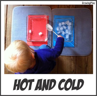 Age 2-4. M 4.11  Move objects from one container to another. M 1.19 Identify when something is hot and cold. Opposites Preschool, Toddler Games, Science For Toddlers, Toddler Lessons, Toddler Themes, Toddler Class, Lesson Plans For Toddlers, Cold Weather Activities, Toddler Activity