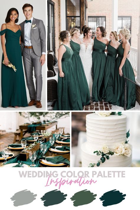 Wedding Colour Palette Inspiration I Wedding Inspiration I Wedding Theme I Color Palette I Couple Inspiration I Event I color scheme I Emerald Green Wedding Theme Olive And Emerald Green Wedding, Emerald Green Wedding Inspiration, Emerald Green Wedding Scheme, Hunter Green And Gray Wedding, Emerald Green And Charcoal Gray Wedding, Winter Emerald Green Wedding, Emerald Wedding Scheme, Wedding Color Schemes Dark Green, Green Wedding Colour Palettes