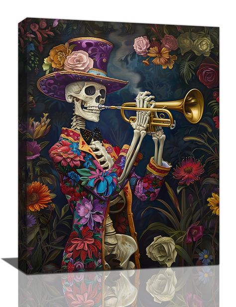 PRICES MAY VARY. Skeleton Wall Art: This Piece Of Art Is Framed And Stretched To Easily Hang And Adapt To Your Preferred Room Setting. High Quality: We Use High-Quality Canvas And Ink, Which Makes The Framed Painting Waterproof, Wrinkle-Resistant, Not Easy To Fade, And The Color Can Be Maintained For A Long Time. Easy To Hang: The Canvas Print Has Been Stretched On A Solid Wood Frame, The Item Includes Everything You Need To Hang, Simple Operation To Decorate The Wall. Perfect Gift: The Artwork Vintage Gothic Decor, Academia Painting, Dark Academia Painting, Classroom Wall Displays, Decorations For Bathroom, Vintage Floral Decor, Decor Dark Academia, Art Skeleton, Den Mrtvých