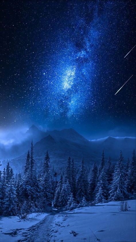 Night Sky Photography, Night Sky Wallpaper, Night Landscape, Pretty Landscapes, Winter Scenery, Beautiful Landscape Wallpaper, Winter Pictures, Beautiful Nature Wallpaper, Cool Pictures Of Nature