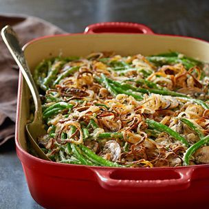 The Ultimate Green Bean Casserole with Crispy Fried Shallots | Williams-Sonoma    Husband asks, "Can we please have this as soon as possible?" :) Ultimate Green Bean Casserole, Shallots Recipe, William Sonoma Recipes, Shallot Recipes, Classic Green Bean Casserole, Blanching Green Beans, Coquille Saint Jacques, William Sonoma, Fried Shallots