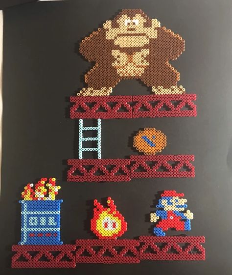 Bender Perler Beads, Best Perler Bead Patterns, Donkey Kong Party Decorations, Donkey Kong Perler Beads, Perler Beads Games, Gaming Perler Beads, Perler Beads Designs Easy, Mario Perler Bead Patterns, Disney Perler Beads