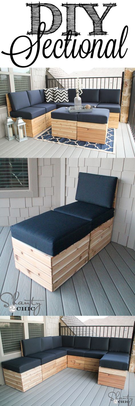 Easy to build modular seating! Mix and match to fit any space! Free Plans at shanty-2-chic.com Outdoor Sectional Diy, Deck Seating, Modular Seating, Outside Living, Patio Decorating, Small Patio, Outdoor Sectional, Pallet Furniture, Furniture Projects