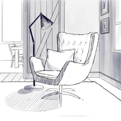 Armchair Sketch, Interior Sketch, Home Room Design, Ghost Chair, Art Sketchbook, House Rooms, Room Design, Furniture Design, Sketch Book