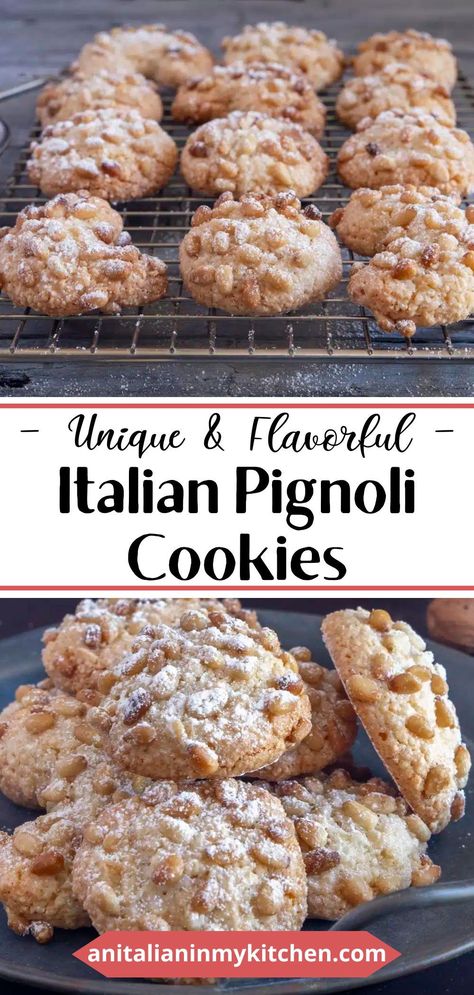 Pignoli Cookies Recipe Italian, Anisette Toast, Pinole Cookies, Pine Nuts Recipes, The Best Monster Cookie Recipe, Pine Nut Cookies, Italian Treats, Cookies 2023, Pignoli Cookies