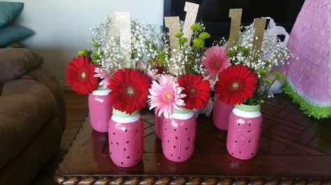 Watermelon centerpieces Watermelon Party Centerpieces, One In A Melon Table Centerpieces, Watermelon Centerpiece Ideas, One In A Melon First Birthday Centerpiece, One In A Melon Centerpiece Ideas, One In A Melon Centerpieces, Watermelon Centerpiece Birthday, Watermelon Birthday Party Theme, Watermelon Centerpiece