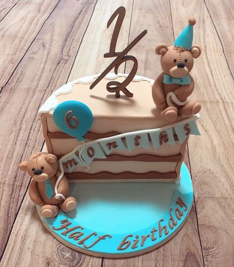 Half To One Birthday Cake, 6 Months Party Half Birthday, Half Bday Cake Ideas, 6 Month Old Cake Half Birthday, Half Cakes Ideas, 1/2 Cake 6 Months, Half Birthday Cakes For Boys, Half Way To One Cake Ideas, 6 Months Birthday Cake Boy