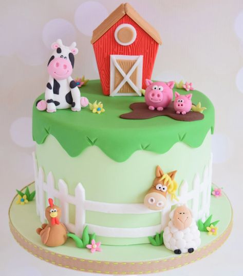 Farm Birthday Cakes, Barnyard Cake, Farm Animal Cakes, Barnyard Birthday Party, Animal Birthday Cakes, Farm Theme Birthday, Farm Animals Birthday Party, Farm Themed Birthday Party, Farm Cake