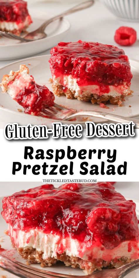 Gluten Free Dessert Bars, Raspberry Pretzel Salad, Gluten Free Dairy Free Dinner, Gluten Free Pretzels, Pretzel Salad, Easy Gluten Free Desserts, Gluten Free Sides, Gluten Free Kids, Sweet Dish