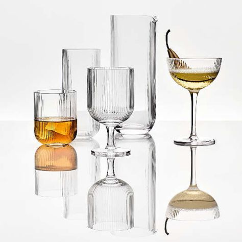 Fluted Wine Glasses, Modern Drinking Glasses, Oversized Pendant Light, Home Bar Setup, Colorful Cocktails, Fluted Glass, Crate Barrel, Table Lamp Wood, Highball Glass