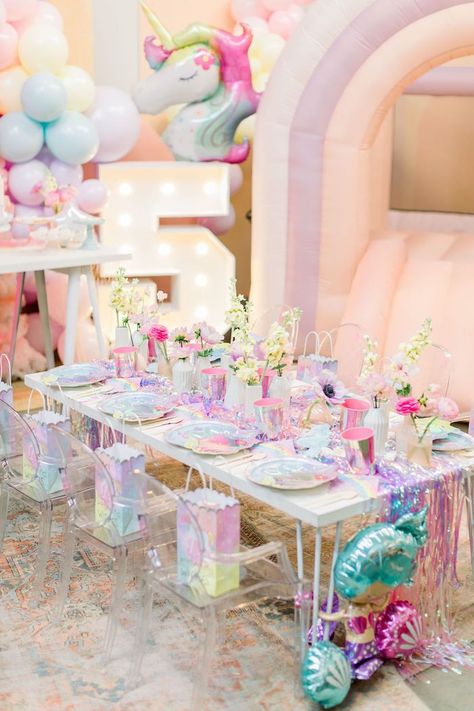 What a magical Mermaid & Unicorn Party by Benedetta Chan of Pretty Sweet Deets, out of Single Hill, CA! Swimming with pretty pastels, custom sweets and shimmering decor, this celebration will leave you wanting so much more! So lift those wings and take flight over these details that are quite a delight: Rainbow Unicorn CakePastel Balloon Arch + Floral + Neon Happy Birthday BackdropMylar BalloonsIridescent Plate Table SettingsCustom Rainbow + Unicorn-inspired CookiesUnicorn Cakesicles🦄#Unicorn_Birthday_Party_Ideas #Mermaid_Birthday_Party_Ideas #Rainbow_Unicorn_Party #Mermaid_Unicorn Backyard Engagement Party Decorations, Slumber Party Decorations, Unicorn Birthday Party Ideas, Mermaid Birthday Party Ideas, Mexican Theme Party Decorations, Baby Birthday Party Theme, Mermaid Birthday Party Decorations, Rainbow Unicorn Party, Mermaid Theme Birthday Party