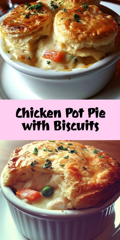 Charming Chicken Pot Pie with Biscuits Recipe | Ultimate Comfort Food Discover the perfect comfort food with our Chicken Pot Pie with Biscuits! This easy recipe features a luscious chicken and vegetable filling topped with fluffy, golden biscuits. Ideal for cozy family dinners, this warm and hearty dish will quickly become a household favorite. Enjoy a delightful twist on a classic tonight! Quick Chicken Pot Pie Recipe, Chicken Pot Pie Recipe With Biscuits, Chicken Pot Pie With Biscuits, Pot Pie With Biscuits, Frozen Dinner Rolls, Homemade Chicken Pot Pie, Fluffy Biscuits, Easy Chicken Pot Pie, Flaky Biscuits