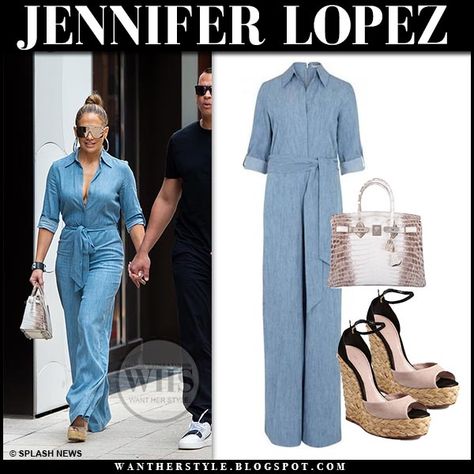 Jennifer Lopez in blue denim jumpsuit #fashion #style #celebrity #spring #outfit #ideas #70s #summer #classy #2019 #chic Outfit Ideas 70s, Jlo Fashion, Wearing Jacket, Summer Transition, 70s Summer, Shaggy Jacket, Blush Maxi Dress, What Should I Wear Today, I Want Her