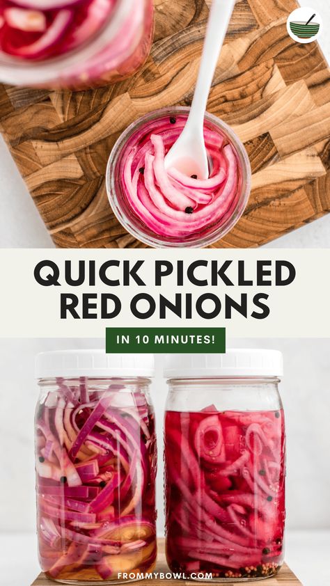 Learn how to make the best quick pickled red onions using basic ingredients in just 10 minutes for topping salads, toast, and more. Vegan, Gluten-Free, Oil-Free. Pickled Foods, Red Onion Recipes, Quick Pickled Red Onions, Best Pickles, Quick Pickled Onions, Quick Pickled, Quick Diet, Pickled Radishes, Fennel Salad