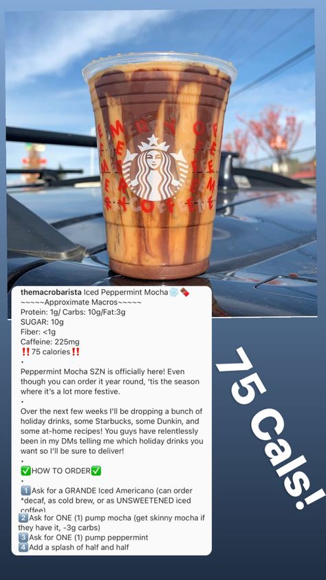 Low Cal Starbucks Christmas Drinks, Healthy Christmas Starbucks Drinks, Macro Barista, Iced Peppermint Mocha, Low Calorie Starbucks Drinks, Healthy Iced Coffee, Healthy Coffee Drinks, Low Carb Starbucks Drinks, Starbies Drinks