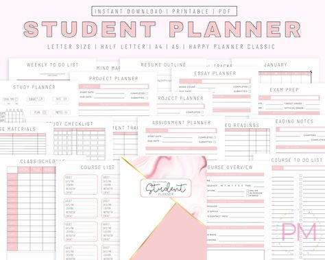 Student Planner Printable, Academic Planner Printable, College Student Planner, Productivity Project Agenda, High School Planner | Monthly Printable Planner by  Christopher Seamon School Planner Target, School File Organization, School Planner Cover Design, Planner Ideas For School, School Binder Organization, School Planner Ideas, School Planner Aesthetic, College Student Planner Printable, Free School Planner