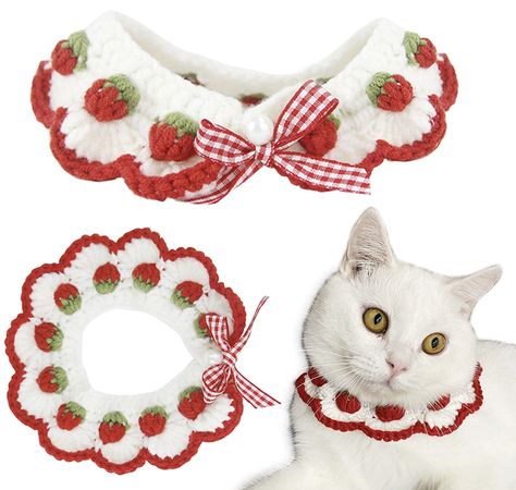 Dog Necklace Collar, Kitten Collar, Crochet Strawberry, Strawberry Pattern, Kitten Collars, Cute Strawberry, Dog Necklace, Cat Accessories, Cat Collar