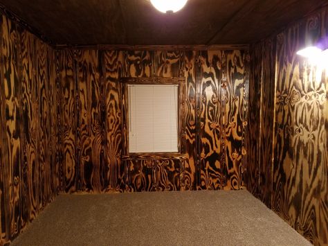 Burnt plywood with a polyurethane coat!👍 Burnt Plywood Walls, Burnt Wood Trim, Stained Plywood Walls, Burnt Plywood Floor, Stained Plywood Floors, Tigerwood Flooring, Rustic Wood Doors, Diy Wood Floors, Kitchen Ideals