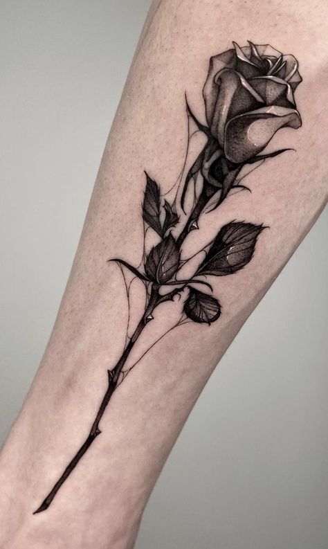 Dead Rose Tattoo, Rose Stem Tattoo, Dark Roses Tattoo, Black Rose Tattoo, Rose Tattoo Ideas, Thorn Tattoo, Rose Tattoos For Men, Rose Tattoos For Women, Cross Tattoos For Women