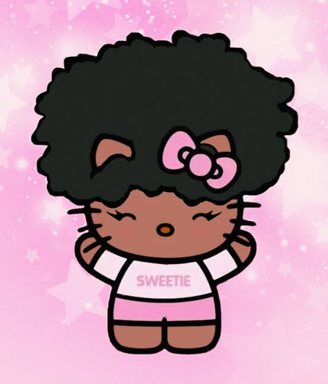 Afro Hello Kitty Pfp, Brown Hello Kitty Pfp, Light Skin Hello Kitty, Pfp Hello Kitty Black, Afro Hello Kitty, Black Hello Kitty Pfp, Afro Kitty, Icon Afro, Brown Hello Kitty