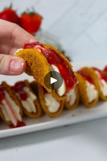 Strawberry Cheesecake Tacos 🍓 🤤 If these don’t become your new weekend plans then you’re missing out! 🤎 Find the full recipe on my website! https://thesqueakymixer.com/strawberry-cheesecake-tacos/ | The Squeaky Mixer | Hozier · Too Sweet Strawberry Cheesecake Tacos, Squeaky Mixer, Cheesecake Tacos, Hispanic Food, Hozier, Weekend Plans, Strawberry Cheesecake, Website Link, Baked Goods