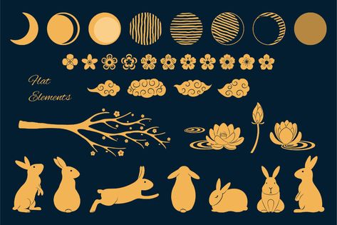 Moon & Bunnies Vector Illustrations on Behance Rabbit Illustration Design, Moon Bunny, 달력 디자인, Rabbit Illustration, Moon Logo, Moon Festival, Minimal Gold, Moon Clouds, Moon Illustration